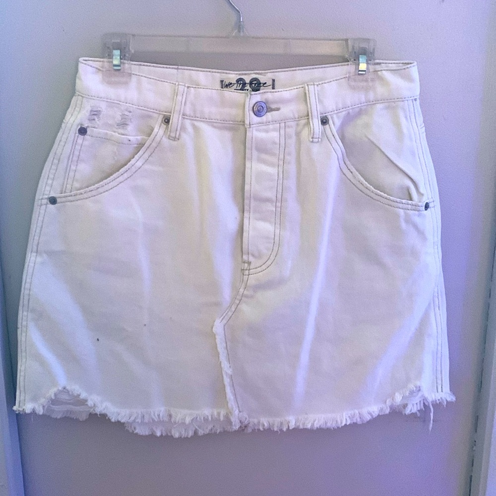 We the Free distressed, white jean mini skirt, size 29
